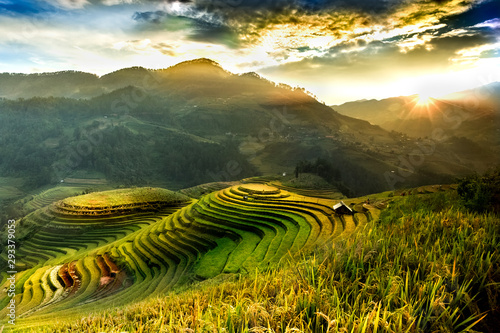 Rice fields on terraced of Mu Cang Chai, YenBai, Vietnam. Vietnam landscapes. photo