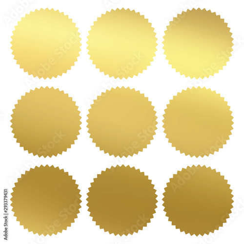 Golden labels set, polished metal etiquette, universal and bright with soft blur texture