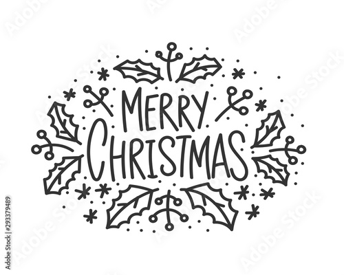 Merry christmas hand drawn lettering text banner