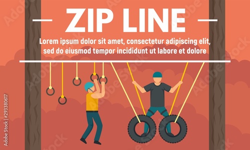 Zip line concept banner. Flat illustration of zip line vector concept banner for web design
