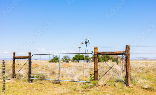 Canvas Print Windmill on a farm in rural grassland area of South Africa