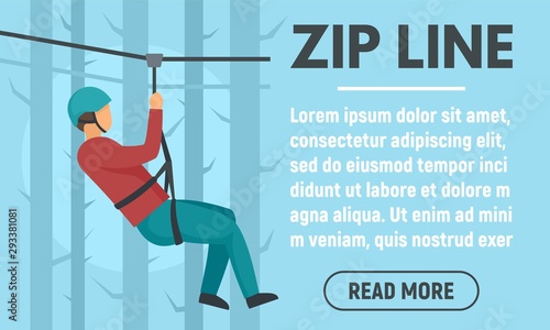 Forest zip line concept banner. Flat illustration of forest zip line vector concept banner for web design