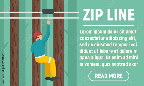 Park zip line concept banner. Flat illustration of park zip line vector concept banner for web design