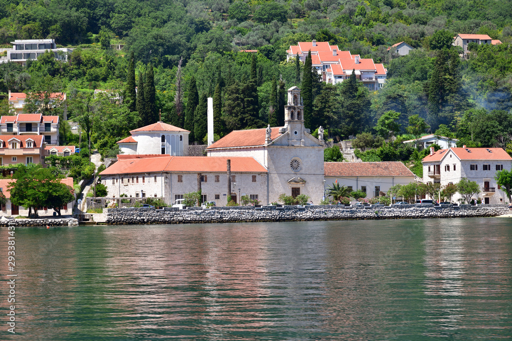 View of the Church and Monastery of St. Nicholas in Prcanj, Montenegro