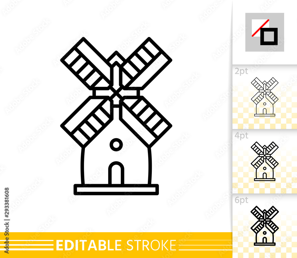 Fototapeta premium Windmill mill farm simple thin line vector icon