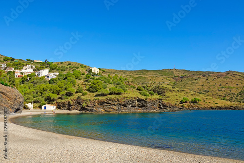 Beach on the Mediterranean Sea among the green slopes