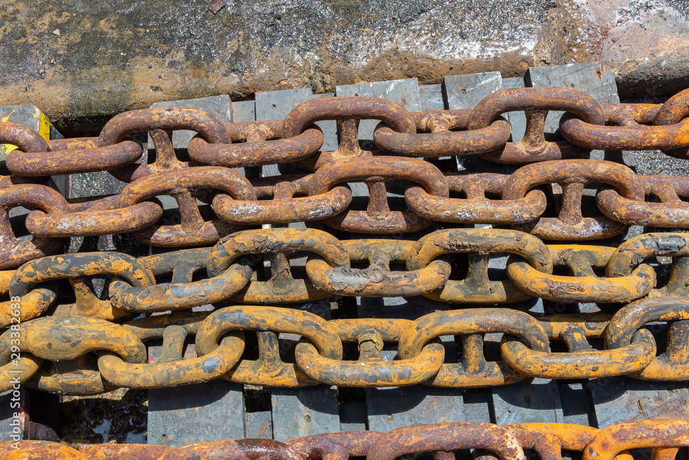 Rusty anchor chain in dry dock Rusty anchor chain in dry dock