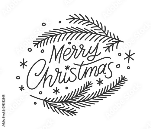 Merry christmas hand drawn lettering text banner