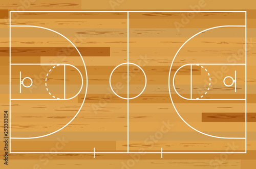 Basketball court floor with line on wood texture background. Vector illustration. 
