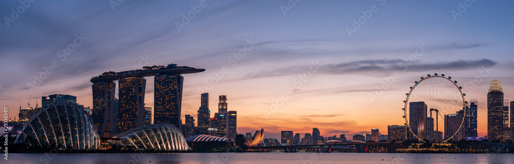 Wide panorama of Singapore cityscape - obrazy, fototapety, plakaty 