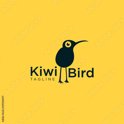 Kiwi Bird Logo Funny with a yellow background. Funny Bird logo Design