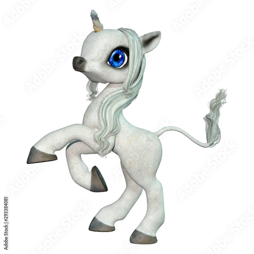 3D Rendering Fairy Tale Little White Unicorn on White