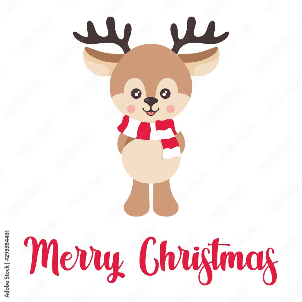Fototapeta premium cartoon cute deer with scarf and text vector