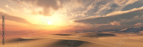 Sand desert at sunset under the sky with clouds. © ustas