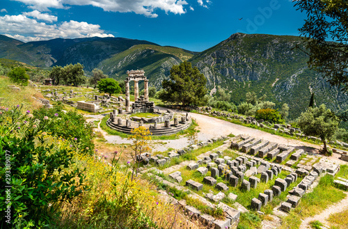 Temple of Athena Pronaia at Delphi in Greece photo