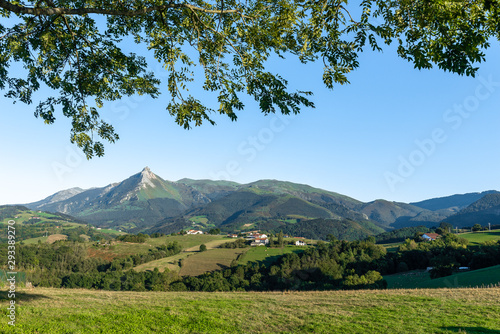 Panorama of Goierri with Txindoki mountain as background, Basque Country, Spain