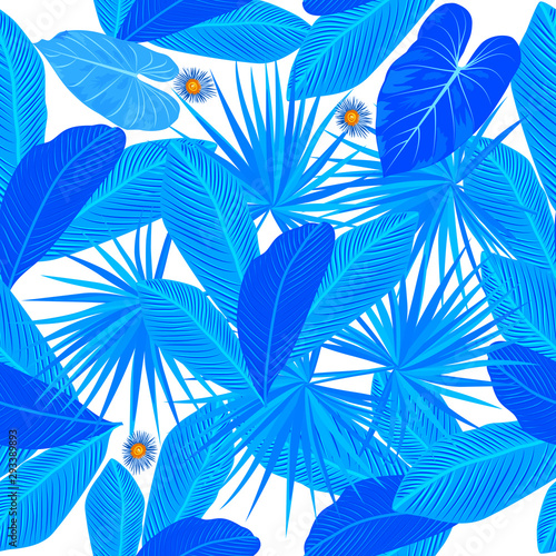 Tropical jungle palm leaves seamless pattern, vector background