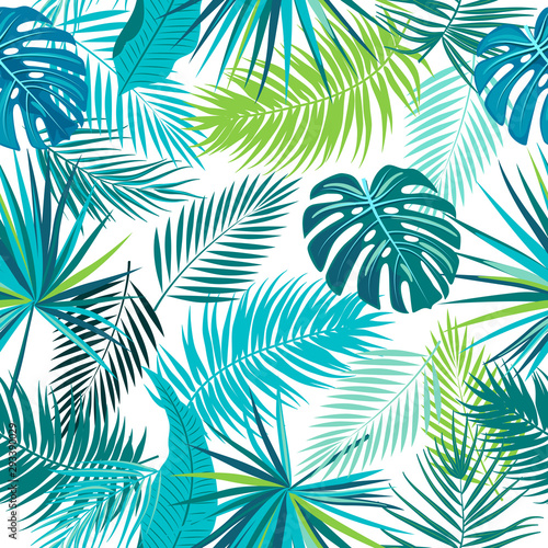 Tropical jungle palm leaves seamless pattern, vector background