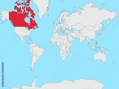 Canada On Global Map Canada Silhouette On Global World Map With All Continents Europe, Africa,  Asia, America, Geolocation And Contour. Original Colors And Proportion.  Vector Illustration, Countries Set. Stock Vector | Adobe Stock