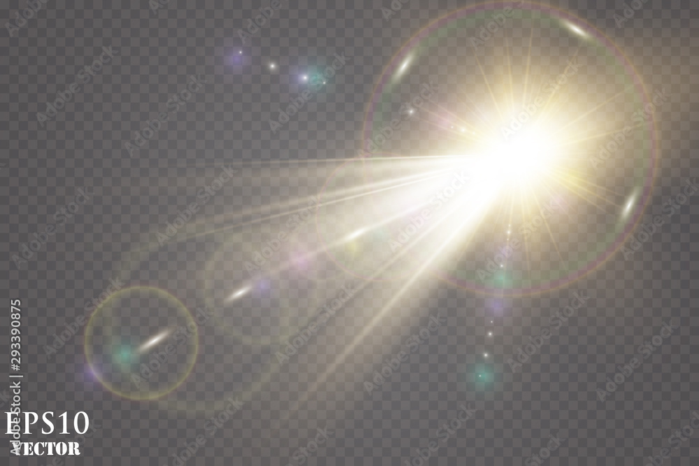 Sunlight on a transparent background. Glow light effects.Star flashed ...
