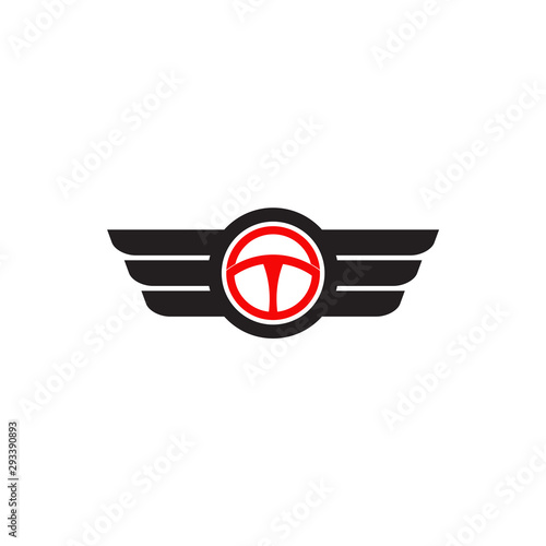 Car steering logo design incorporated with wings illustration