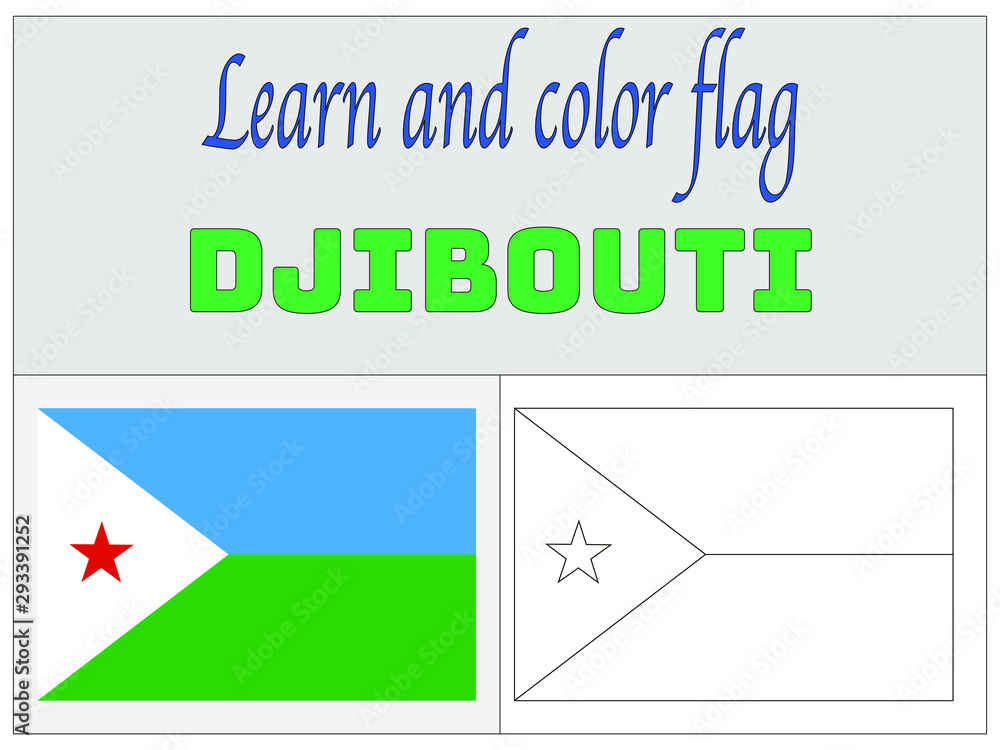  Djibouti National flag Coloring Book for Education and learning. original colors and proportion. Simply vector illustration, from countries flag set.