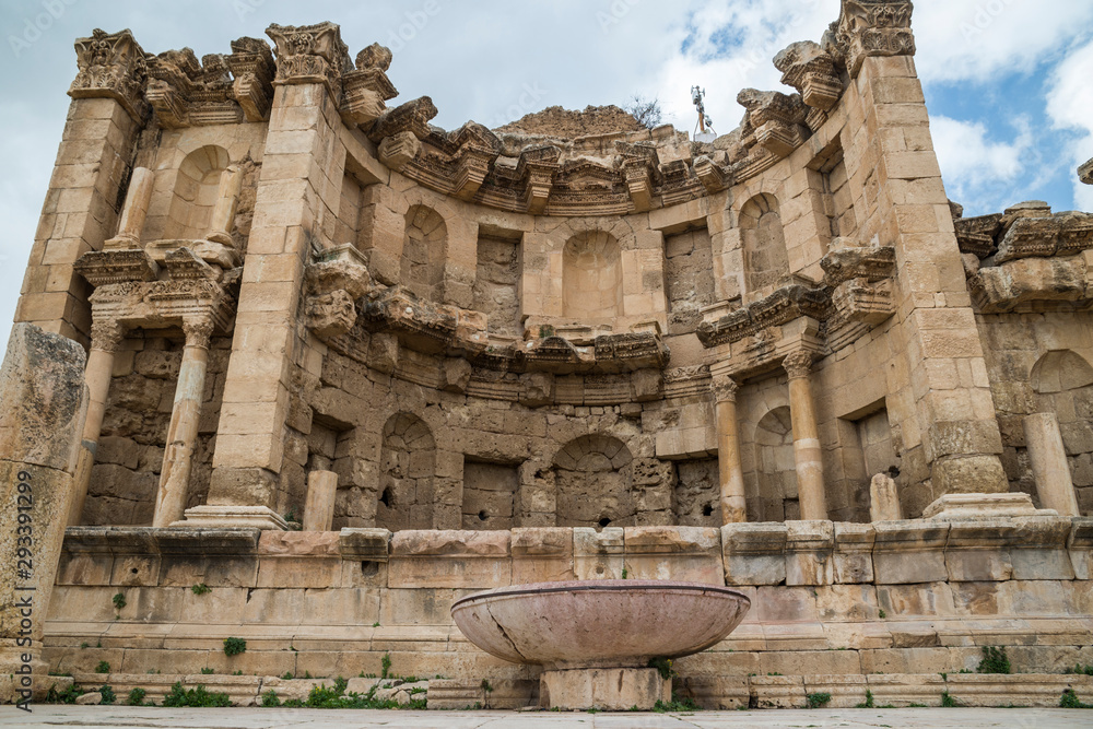 The nymphaeum in the ancient roman city ruins of Jerash, Gerasa Governorate, Jordan