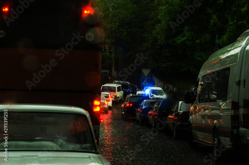 Traffic accident with many cars and police