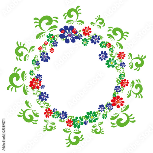 bright colors in a floral floral wreath with ornament for creativity