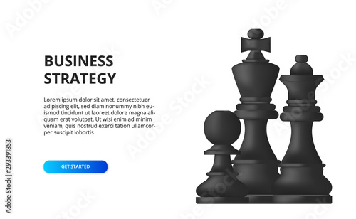 business strategy concept. tactical plan for success. illustration of chess, pawn, king, queen black.