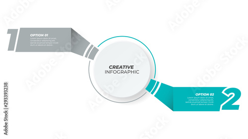 Vector infographic template with number options and paper label, Creative design. Business concept with 2 step, parts. Can be used for workflow diagram, annual report, info chart, presentations.