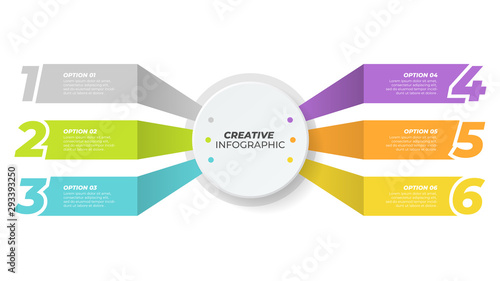 Vector infographic template with number options and paper label, Creative design. Business concept with 6 step, parts. Can be used for workflow diagram, annual report, info chart, presentations.