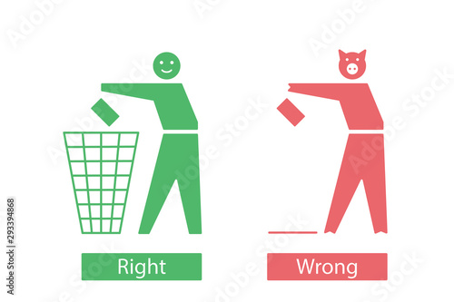Icons with man and pig that throw away waste.