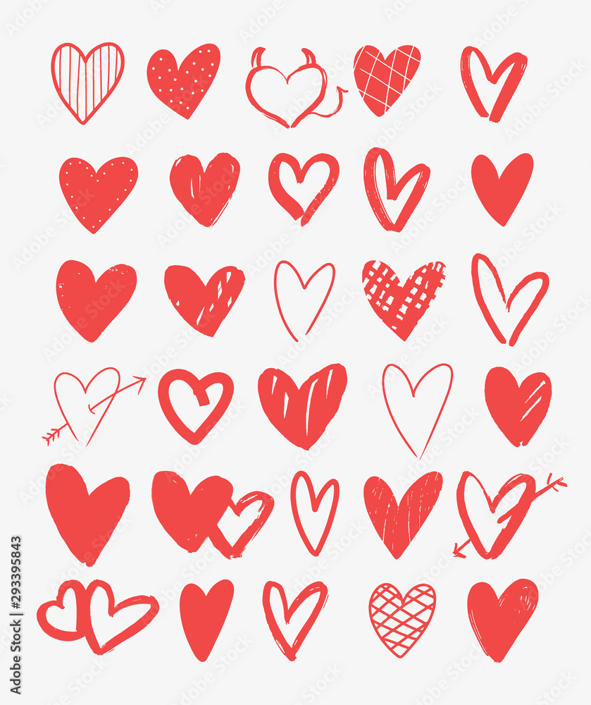 Set of 30 hand drawn vector simple hearts. Decorative design elements for Valentine's y card, poster, ect. Set of 30 hand drawn vector simple hearts. Decorative design elements for Valentine's y card, poster, ect.