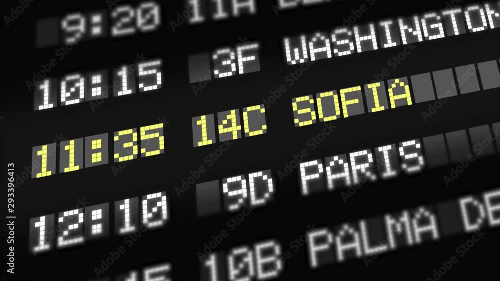 Departure Board at Airport - Destination Sofia in Bulgaria Departure Board at Airport - Destination Sofia in Bulgaria