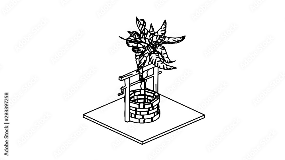 coloring page medieval well and palm tree coloring page medieval well and palm tree