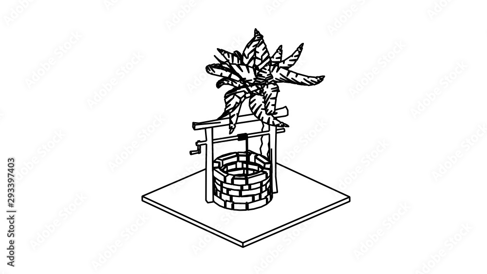coloring page medieval well and palm tree coloring page medieval well and palm tree