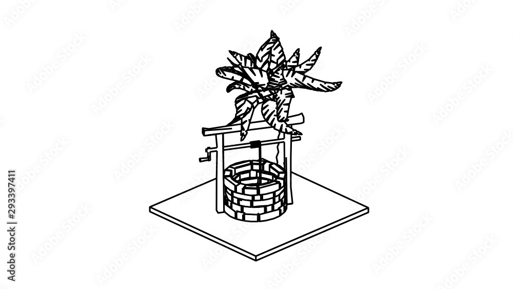 coloring page medieval well and palm tree coloring page medieval well and palm tree