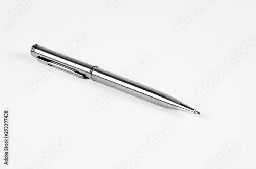 Steel made ball pen on white ground isolated