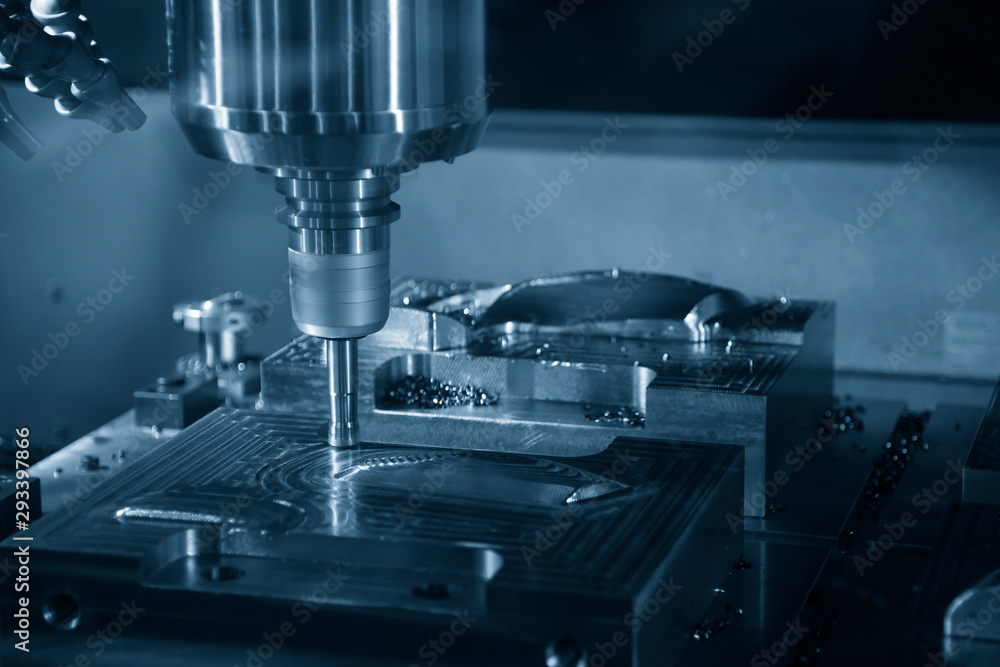 The CNC milling machine rough cutting the mould parts with the indexable radius endmill tools. The mold and die manufacturing process by machining centre with the indexable tools. The CNC milling machine rough cutting the mould parts with the indexable radius endmill tools. The mold and die manufacturing process by machining centre with the indexable tools.