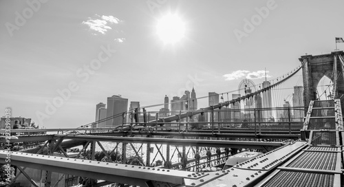 Black and white photographs of the Brooklyn Bridge