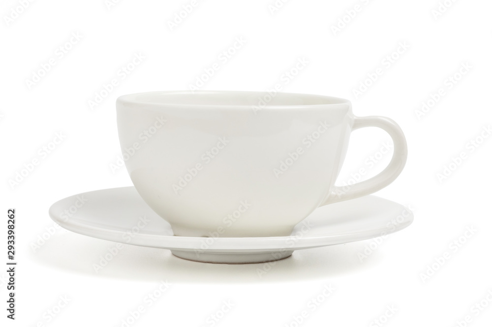 Coffee in a white cup on plate top view isolated on white background. With clipping path Coffee in a white cup on plate top view isolated on white background. With clipping path