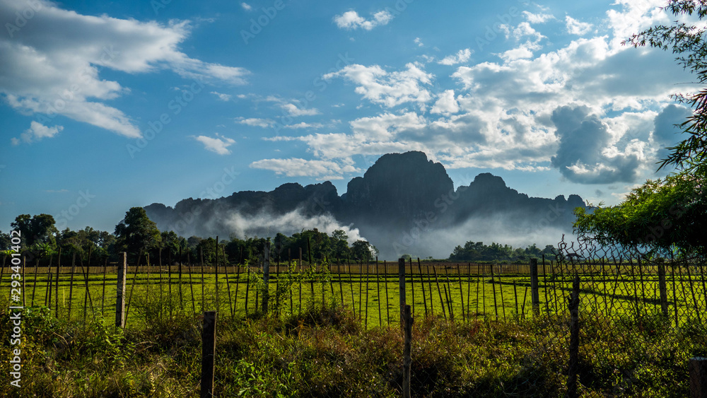 Naklejka premium Beautiful nature with the famous mountains in laos