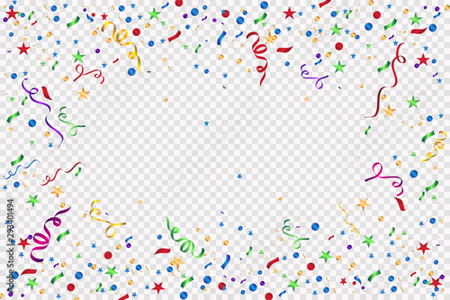 Colorful ribbon and confetti, isolated on transparent background - Vector