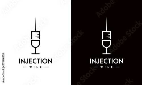 Unique and creative logo of injection and wine with black background - EPS10 - Vector.