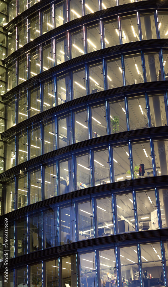 modern office building by night Vienna Austria modern office building by night Vienna Austria
