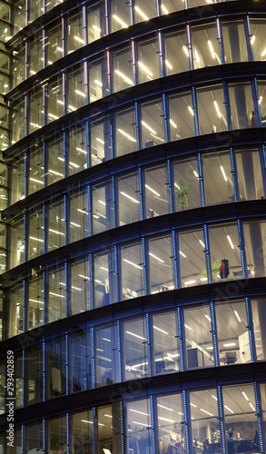 modern office building by night Vienna Austria