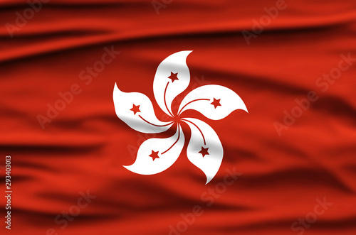 Hong Kong National Holiday. Hong Kong Flag background with white stylized five-petal orchid tree flower.