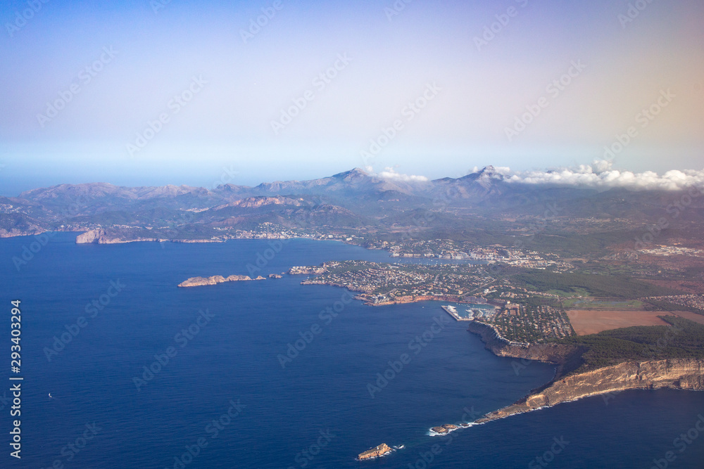 aerial view of Mallorca island in sea
