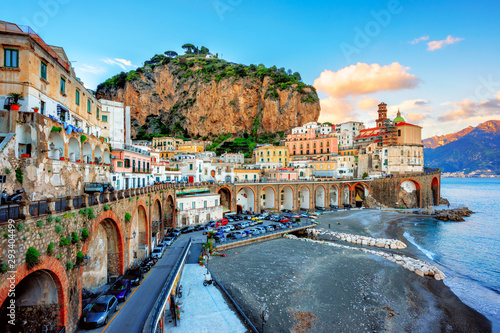 Fototapeta Naklejka Na Ścianę i Meble -  Atrani Old town and beach on Amalfi coast, Naples, Italy